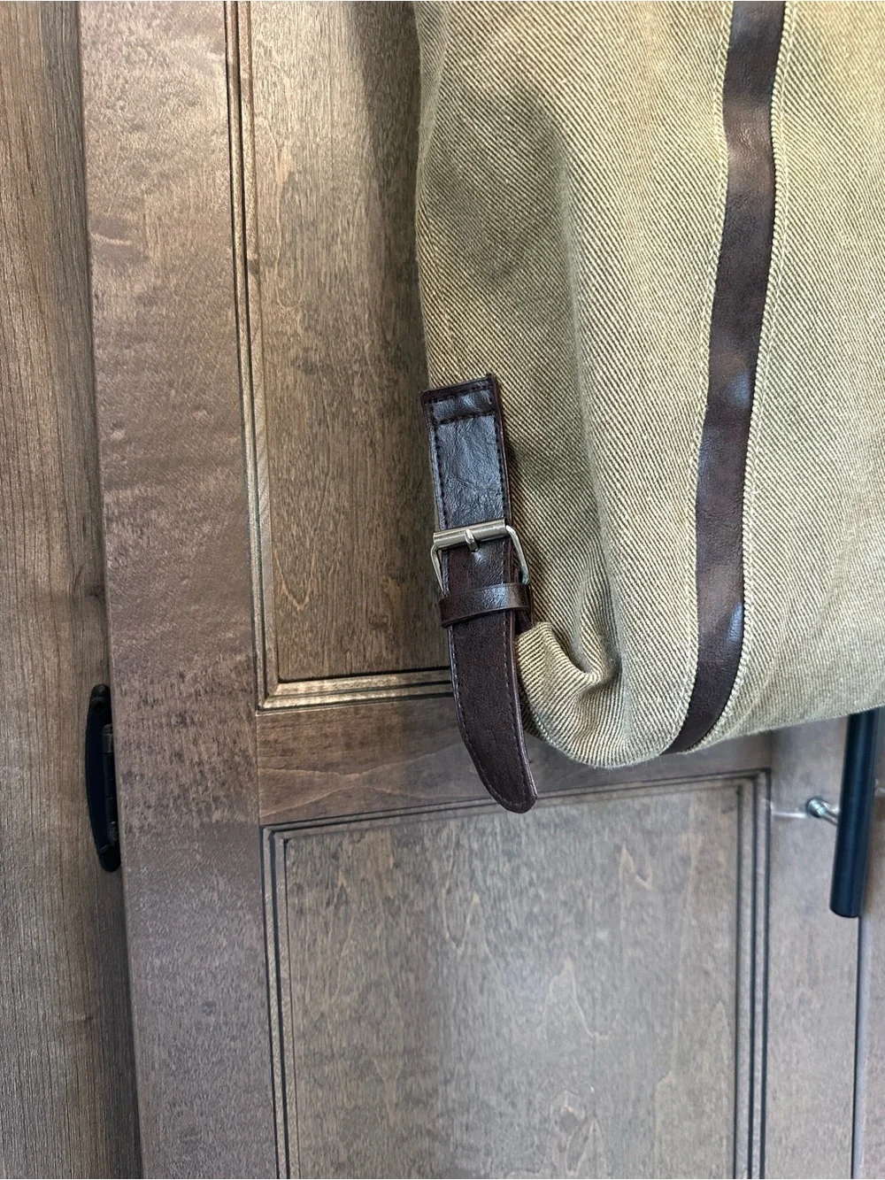 Canvas Tote Bag with Brown Faux Leather Trim